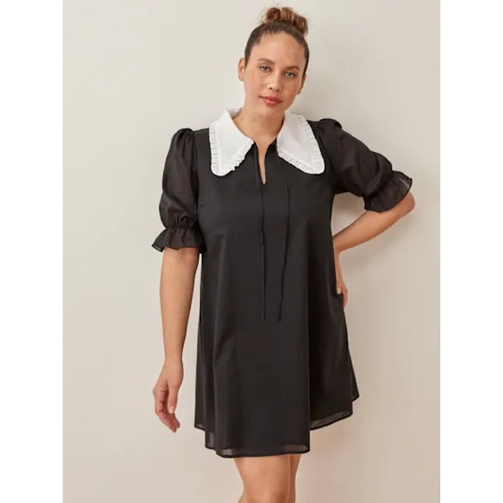 NWT Reformation Driftwood Dress Black Flowy Collared Mini Organic Cotton Size S